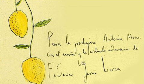 Dibujo de Federico García Lorca realizado al dorso de la portadilla de la 2da. edición del Primer Romancero Gitano, Madrid, 1929